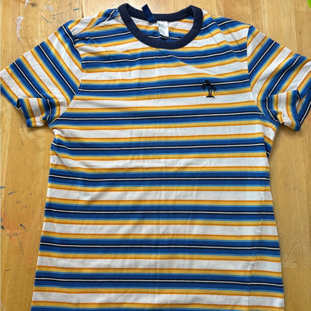 Striped Tee with Palm Embroidery - Blue & Yellow Divided Brand (H&M)